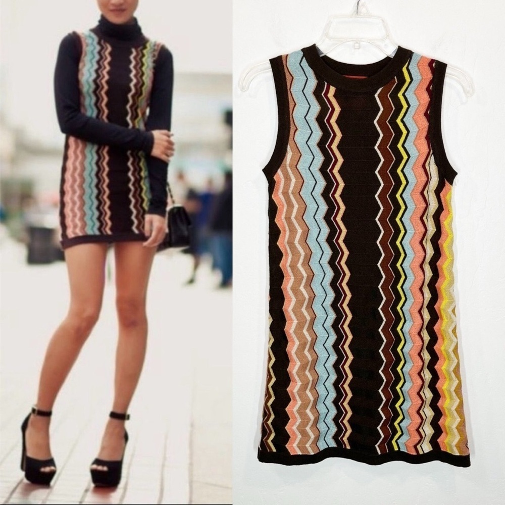 Missoni x Target Knit Dress Chevron Retro Zig Zag Y2K Size XS Brown Sleeveless